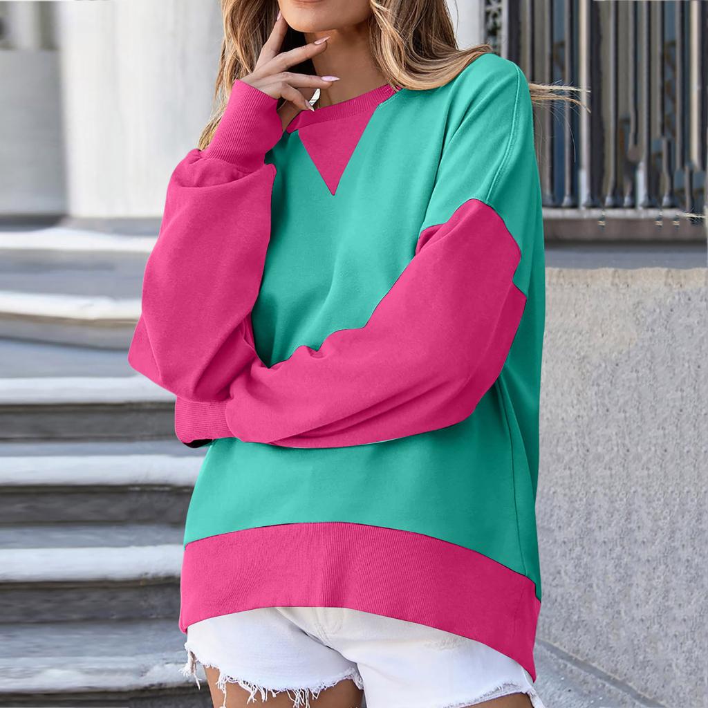 Women's Color Block Neck Oversized Sweatshirt for