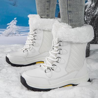 Damen Winter High-Top Rutschfeste Schneestiefel mit langem Fell - Warme Große Größe Skischuhe