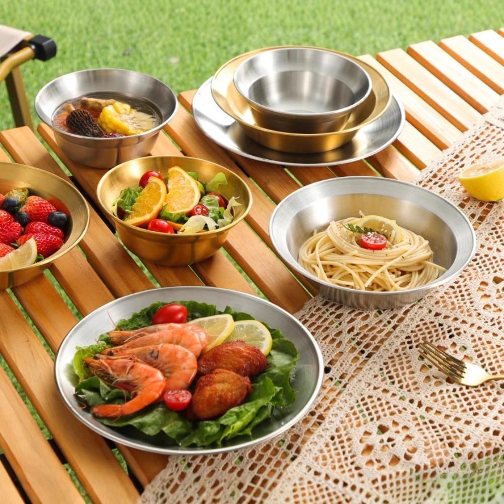 4PCS/SET Straw Hat Design Camping Tableware Set Korean Style Food Serving Tray  Easy To Clean