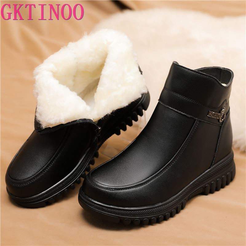 GKTINOO 2024 Non-slip Genuine Leather Woman Snow Boots Natural Fur Women Boots Warm Wool Ladies Shoes Winter Ankle Boots Soft