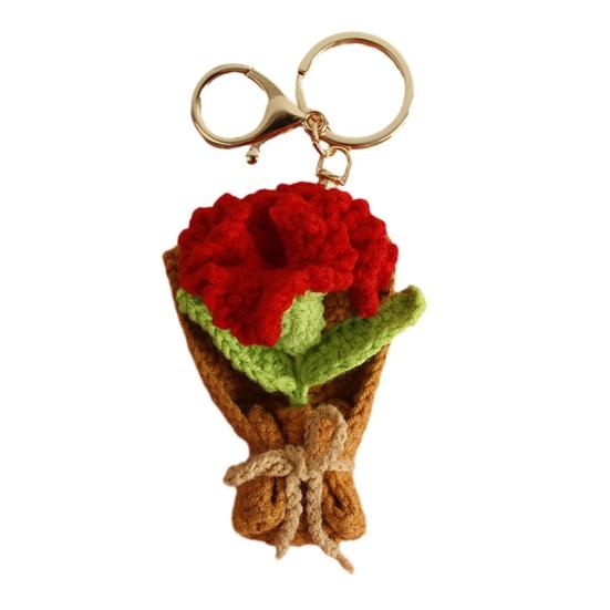 Keychain Pendant Hand Crocheted Flower Key Chain Colorful Yarn Roses Sunflower Charm Key Holder Bag Car Key Accessory