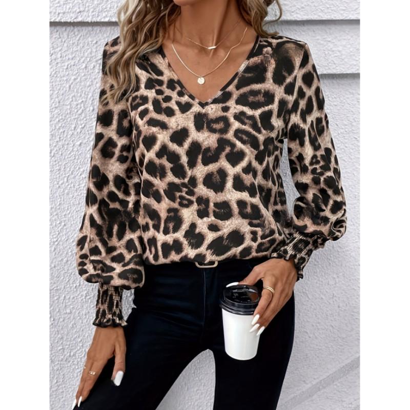 

Women s V-Neck Loose-Fit Long Sleeve Casual Chiffon Blouse Elegant Spring/Fall Commuter Top XXS кавовий