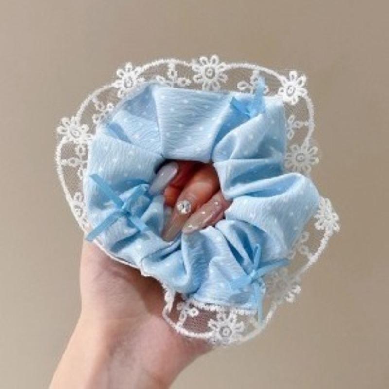 Lace Check Bow Hair Ring Female Cute Sweet Balls Scrunchie Vintage Gentle Hair Accessories