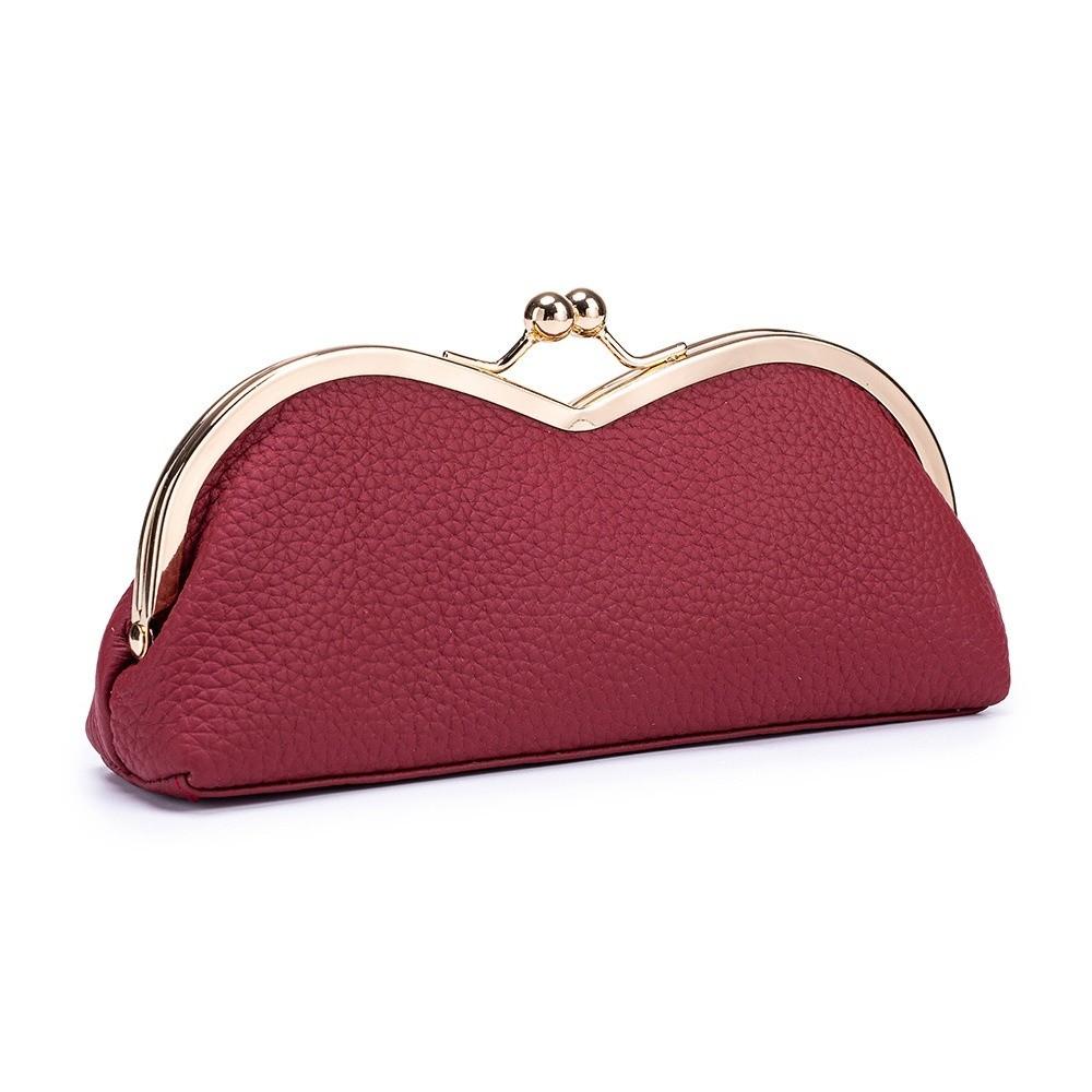 Компактный кожаный футляр для очков Элегантный футляр на защелке-поцелуе Сумка для хранения солнцезащитных очков Женские аксессуары красный