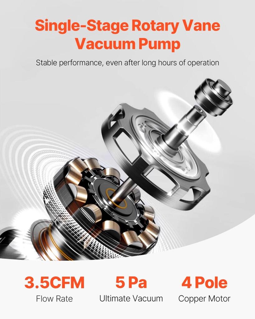 3.5 CFM HVAC Single Stage Rotary Vane Vacuum Pump and Manifold Gauge Kit Compatible with R134a, R22, R12, and R502 Refrigerants