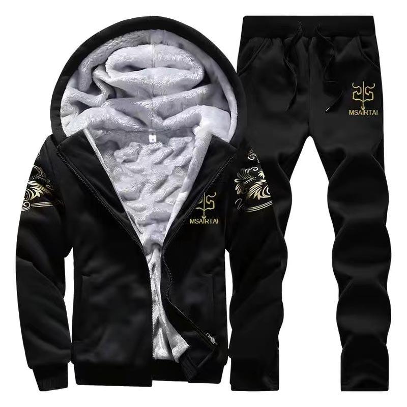Tuta casual da uomo, più velluto ispessimento sportivo tuta casual taglia grande L-4XL giacca isolante ispessita parka