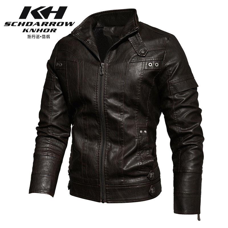 A men's new leather jacket high-quality imitation leather PU top retro European and American leather jacket trendy brand