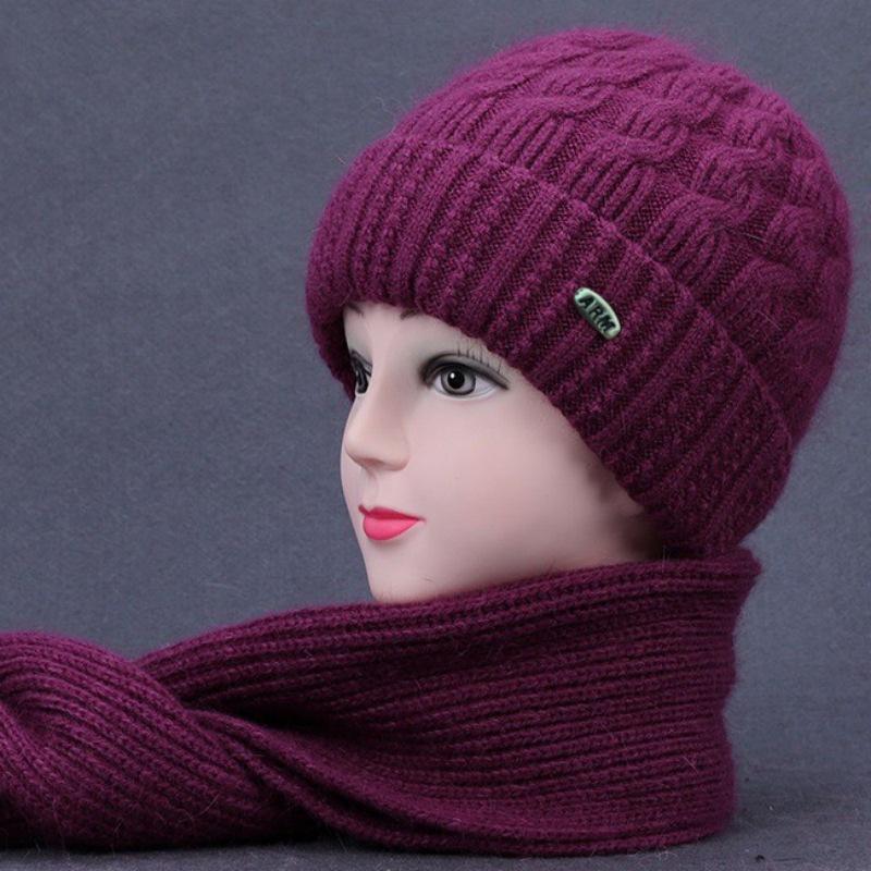 Women's Autumn-Winter Thickened Knit Hat & Scarf Set for Middle-aged & Elderly