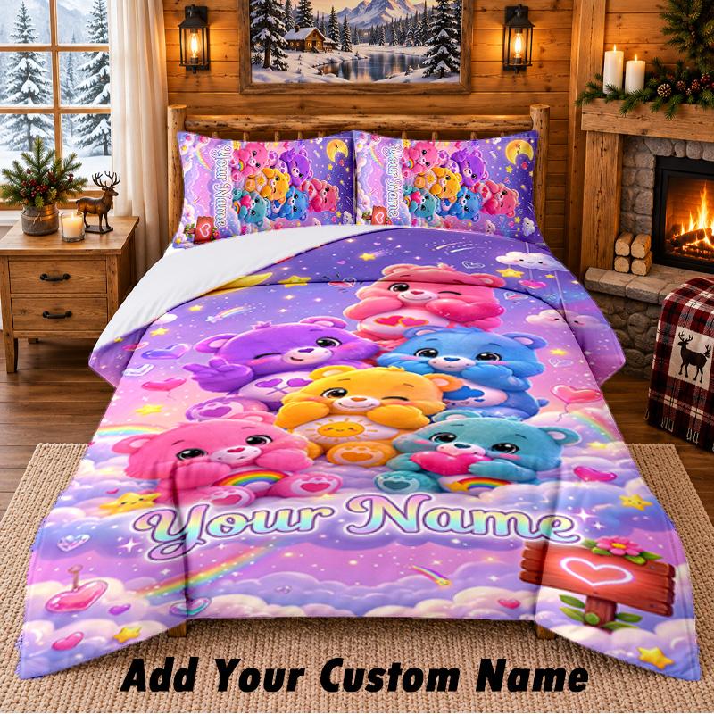 Care Bears Custom Name 3Pcs Bedding Set 1 Bed Sheet 2 Pillowcases Bedroom Home Decor
