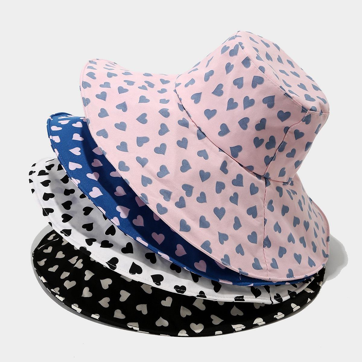 My Extreme Outdoor Activities Women's Korean Summer Outdoor Uv Protection Sun Hat Fashionable Heart Design With Wide Brim And Windproof Strap Fisherman Cap 56-58Cm