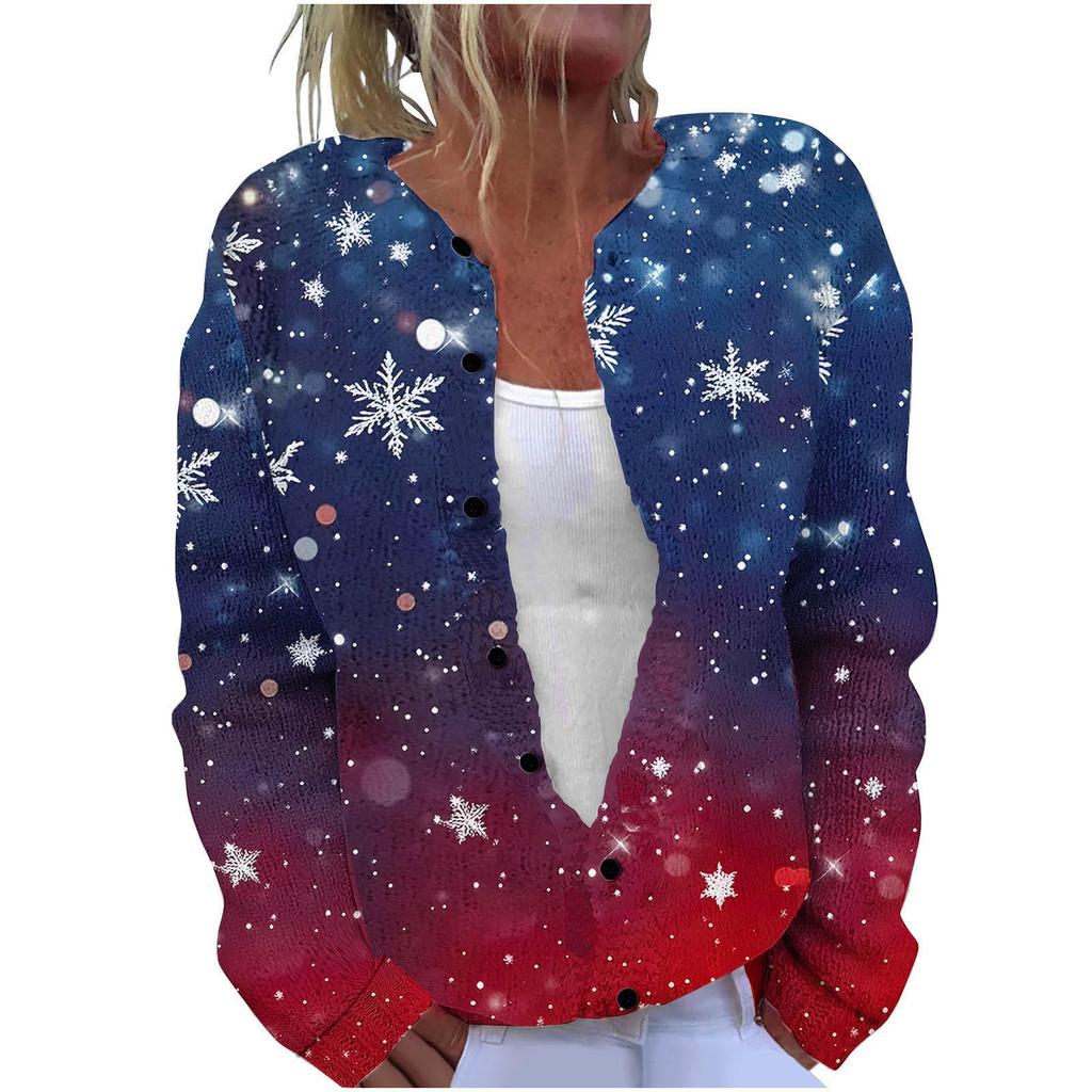 New Christmas 3D Print Faux Fur Knit Cardigan Coat