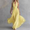 Women's Halter V Neck Sleeveless Maxi Dress High Waist Elegant Solid Long Dress
