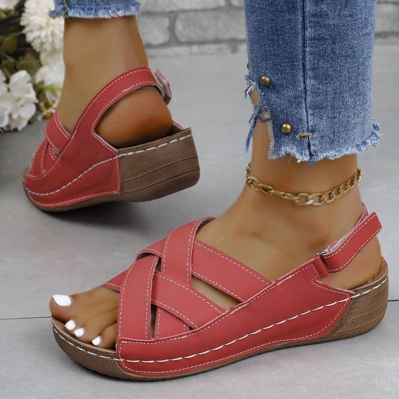 Women's Plus Size Euro American Wedge Sandals Solid Color Fish-Mouth Buckle
