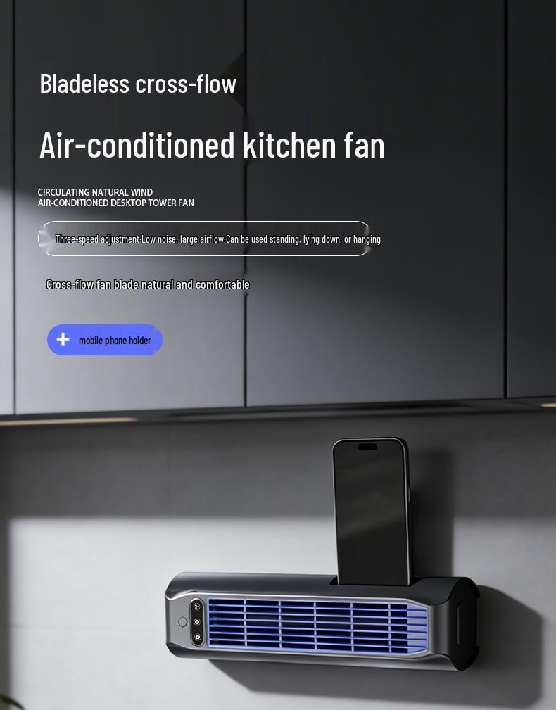 Wall-Mounted Fan for Kitchen, Bathroom, and Bedroom - No-Drill Installation