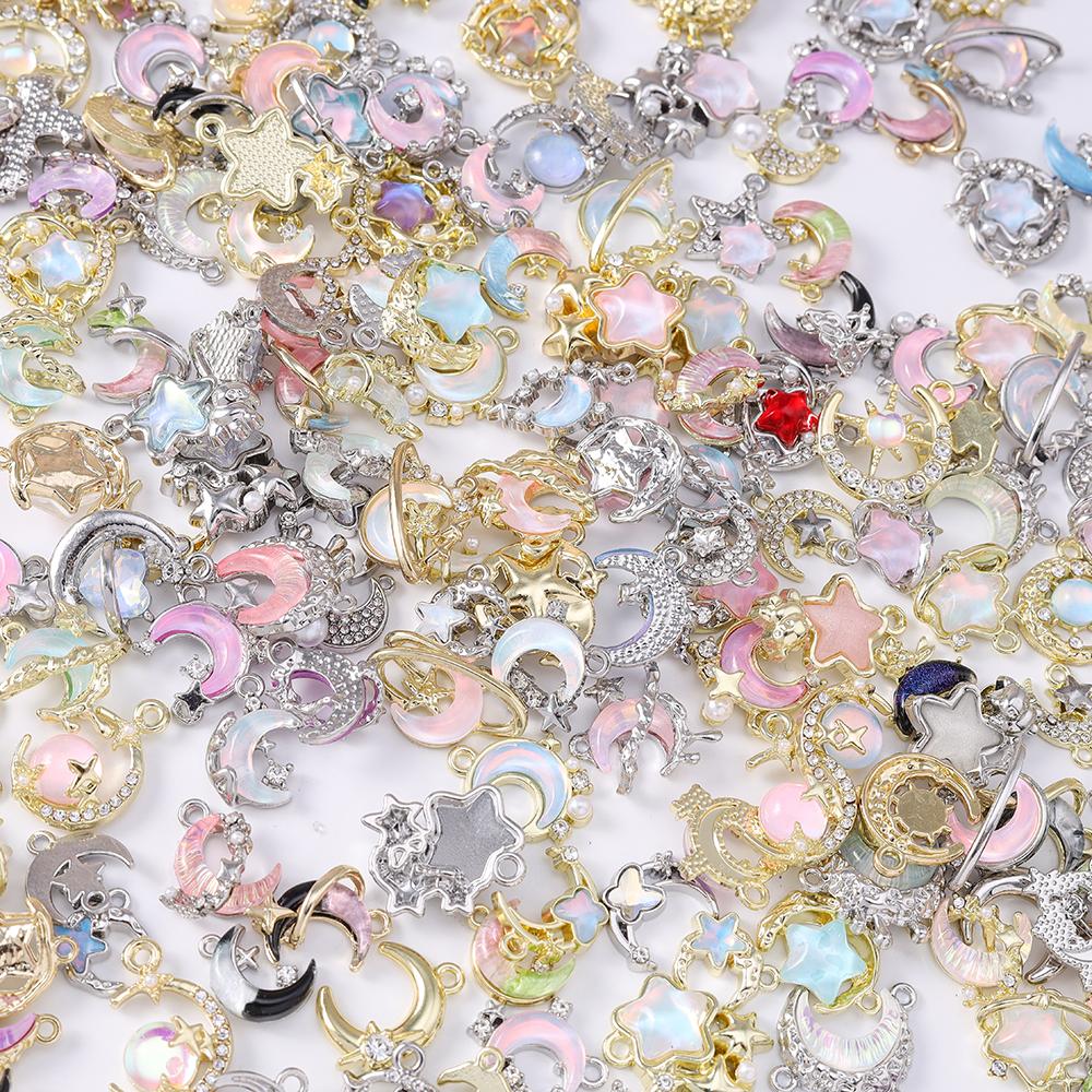 5pcs Random Mix Crystal Moon Star Charms for Earrings Bracelet Necklace  Pendants DIY Jewelry Making Accessories