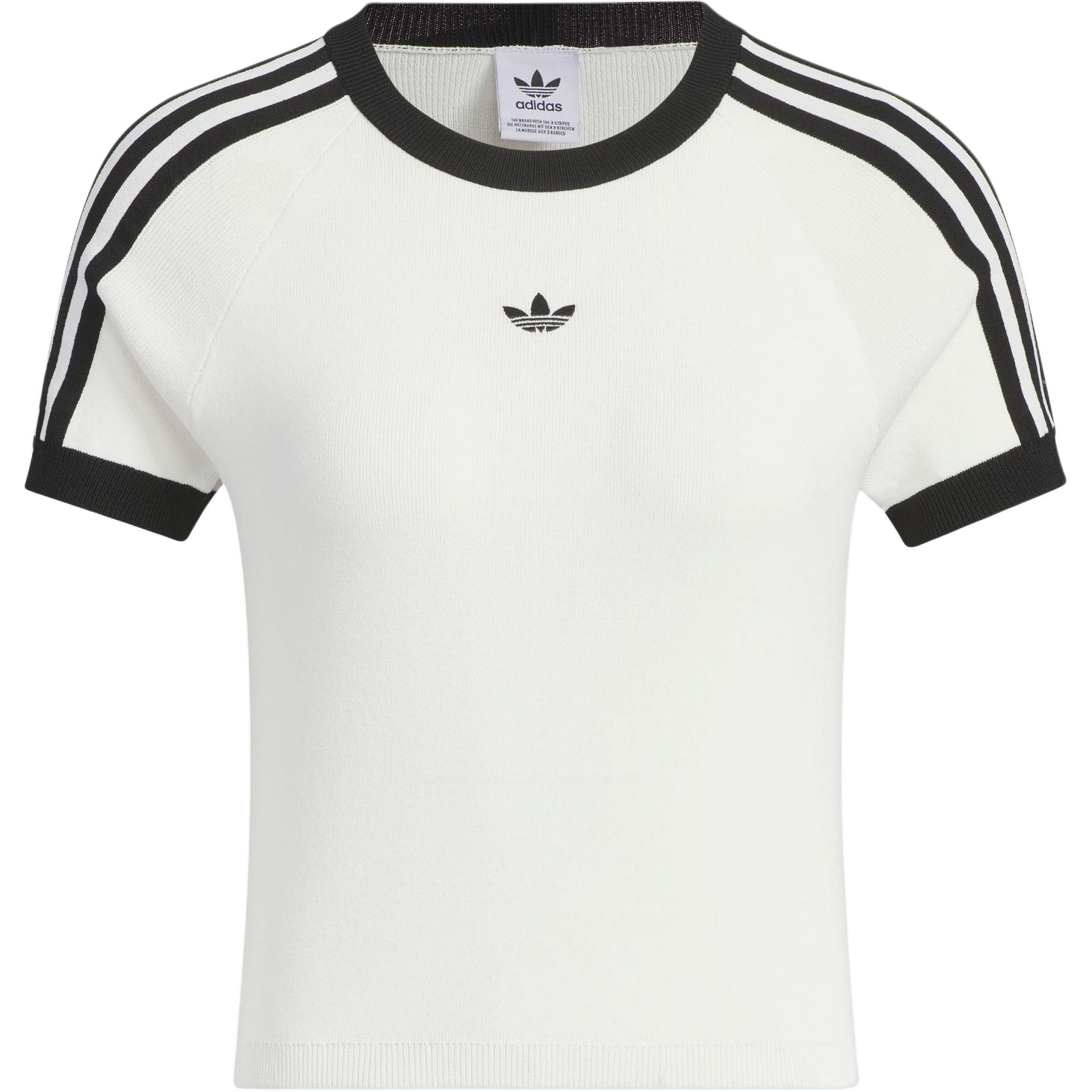 adidas Originals Ribbed Slim Short Sleeve T-Shirt Off White Black Women JI7049 XS