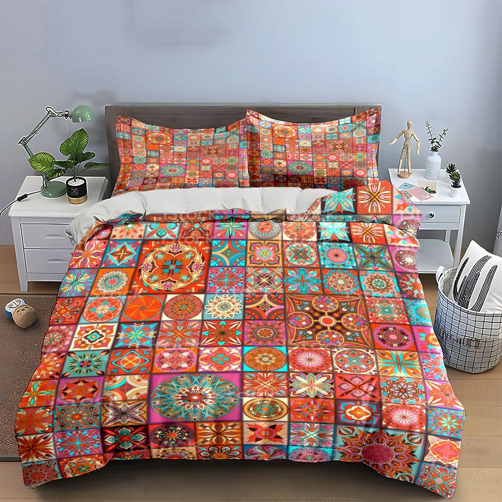 Colorful Geometric Tile Pattern Bedding Duvet Cover Set Duvet Cover Pillowcases (1 * Duvet Cover 2 * Pillowcases, without duvet insert)