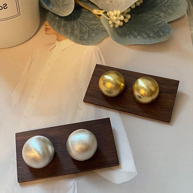 Mosquito Coil Disc Brushed Matte Ball Stud Earrings Women's Earrings High-end Temperament Versatile Personalized Earrings Jewelry