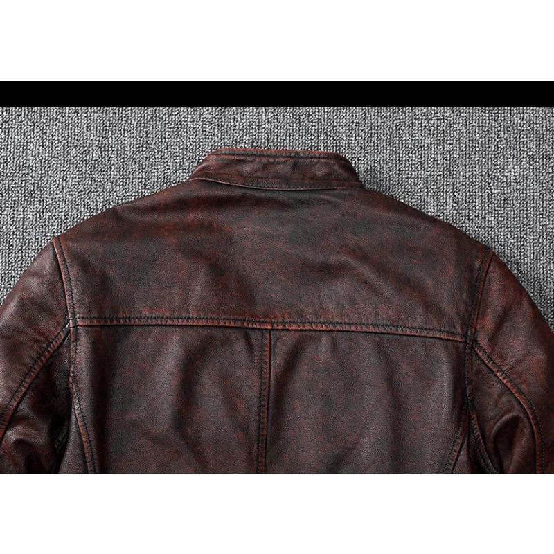 Chinesische Größe Vintage braun Mantel klassische Biker Stil kurze schlanke echte Lederjacke Männer Casual Ledermantel Herbst