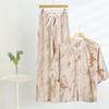 Summer Cotton & Rayon Slimming Outfit: Short-Sleeve Top & Floral Straight-Leg Pants for Middle-Aged and Elderly Women