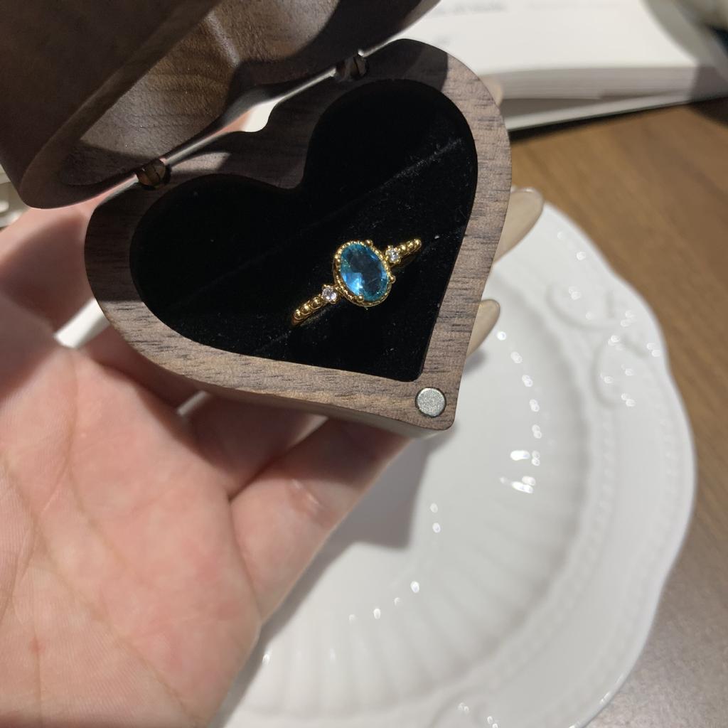 Vintage Hofstil Blauer Ring Damen Aquamarin Eingelegt Nische Französisches Design Offener Zeigefingerring