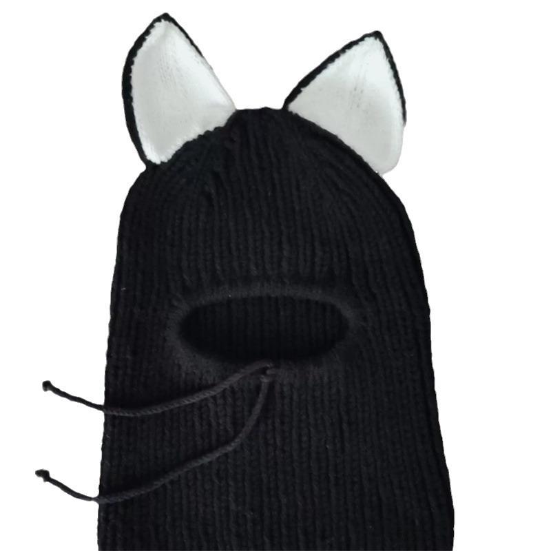 Knitted Bear Ear Hood Ski Mask Balaclava Fashionable Adult Hat