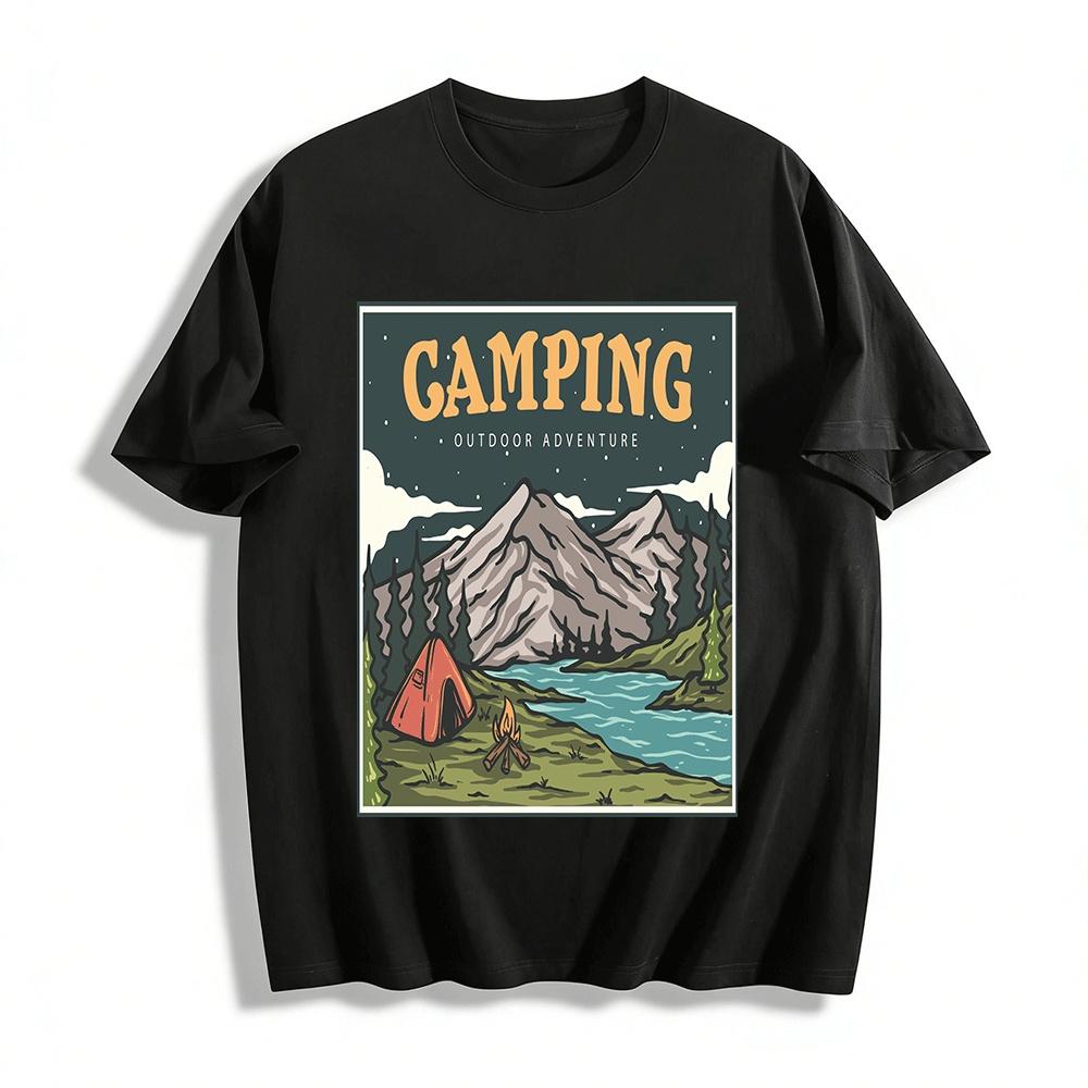 Camping Outdoor Adventure Mountain Graphic Casual Tee Pure cotton T-shirt XXS
