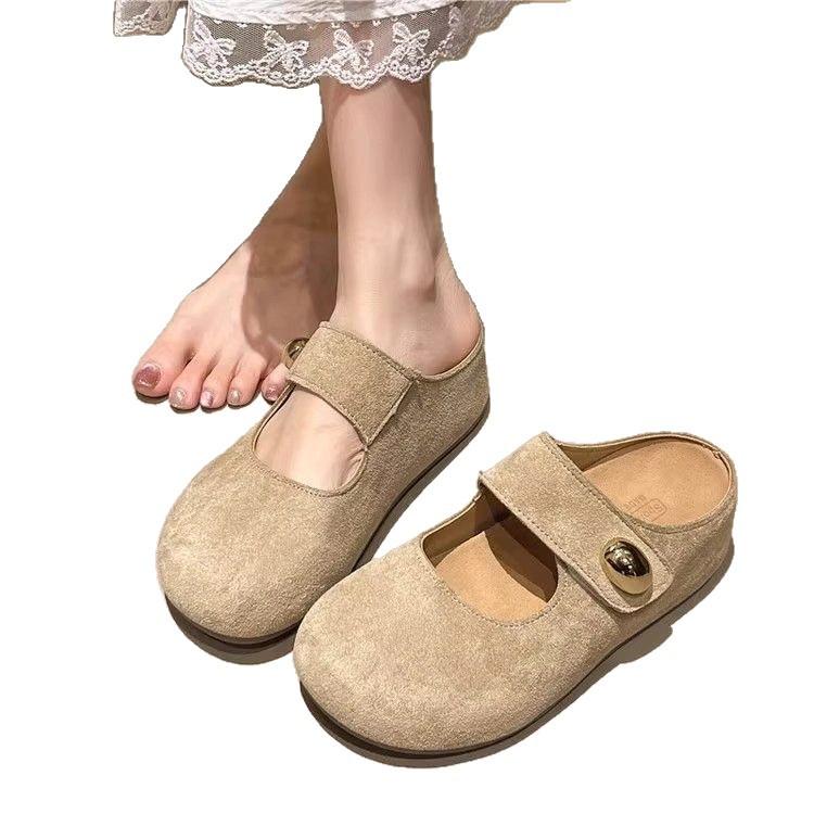 Fashion Retro Round Head Flat Bottom Shallow Mouth Single Shoes Women's Spring and Summer New Versatile Mary Jane Shoes