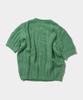 PLACE STUDIO Striped Soft Round Neck Crop Short Sleeve Knit Top [Green]