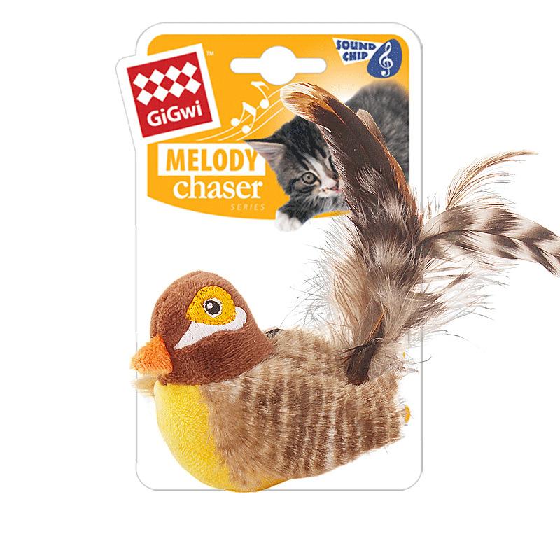 GiGwi Sound Vogelspielzeug Katze Federspielzeug Katze Federspielzeug Interaktives Katzenspielzeug mit Geräuschen Geräuschspielzeug Brauner Vogel, Igel, Maus