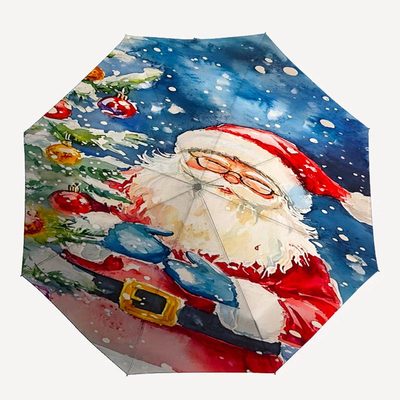 

1pc Santa Claus Christmas tree umbrella automatic open/close, 8-Rib Durable Frame, Compact Folding Design, Ideal Birthday/Holiday Gift 1152A