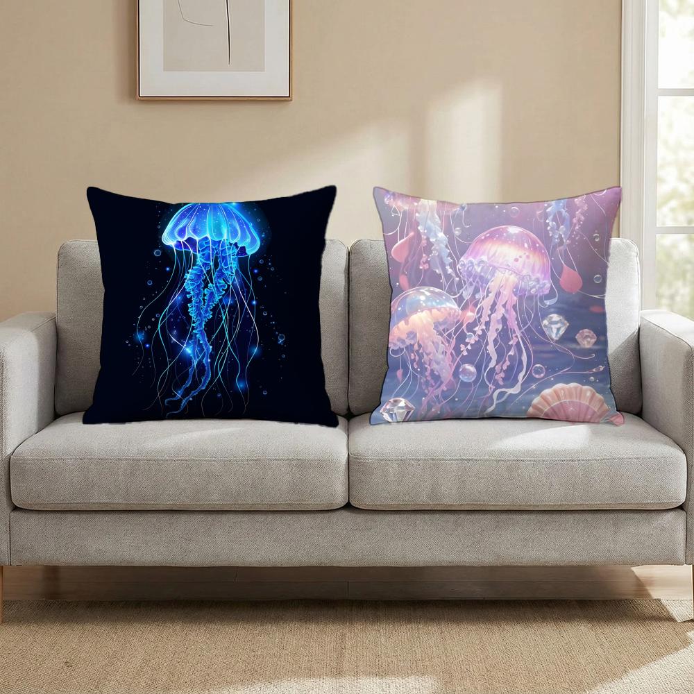 Beautiful Marine Life Jellyfish Cushion Cover Multi-Scene Pillow Cover for Home & Car - Reversible, Soft & Durable for Daily Use