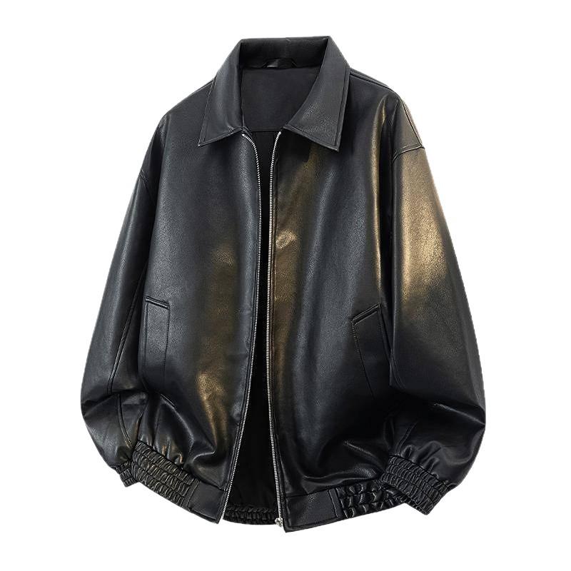 Brand high-quality autumn new style black leather jacket men's ruffian handsome versatile lapel jacket spot whole order
