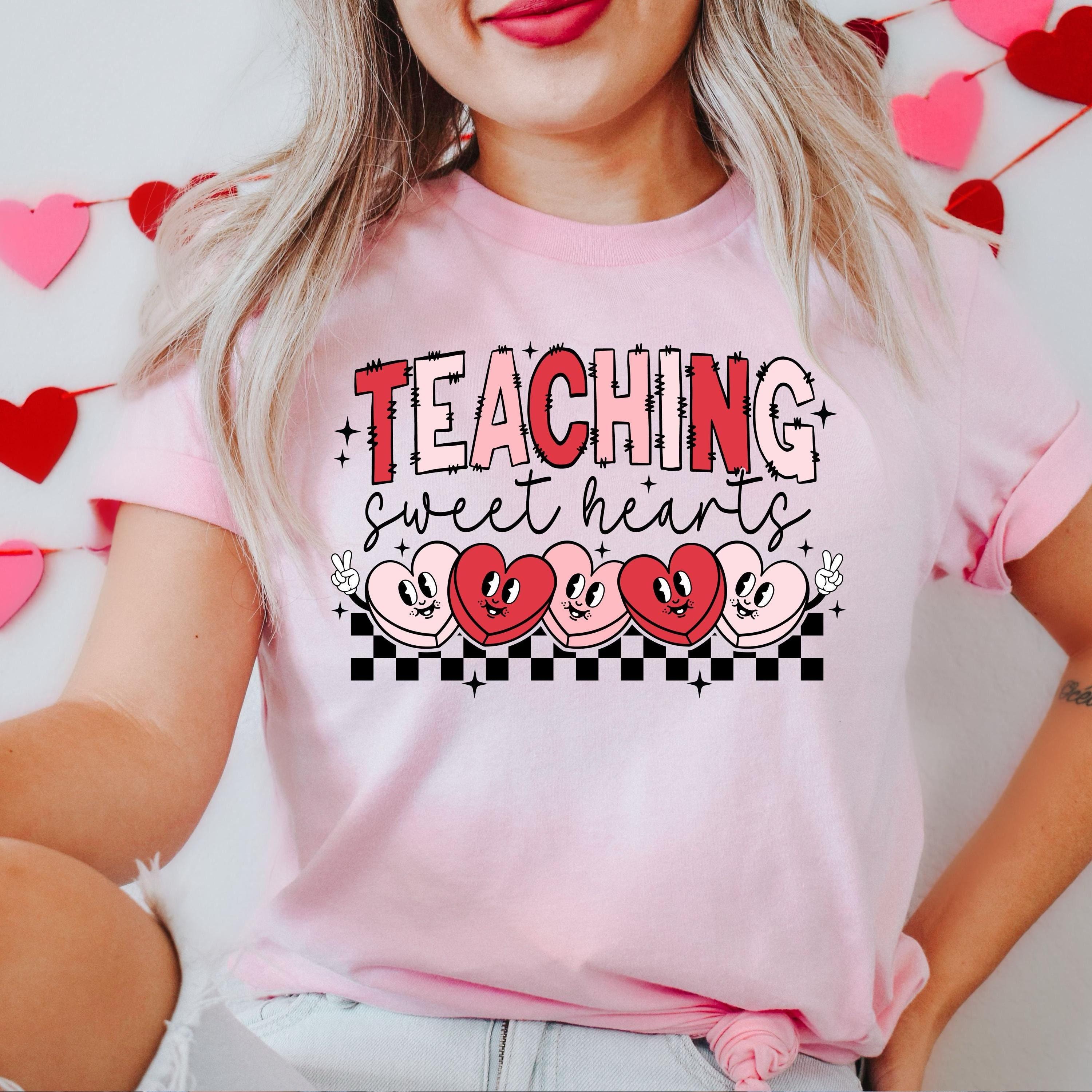 Valentines Day Teacher Women T Shirt Checkered Teaching Cotton Shirts S розовый