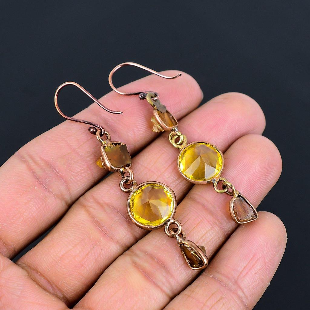 Citrine Earrings Gemstone Jewelry, Copper Electroformed Earrings, Handmade Jewelry Birthstone Earrings, Gift For Him