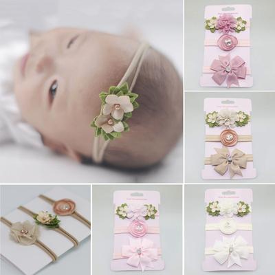 3 unids/set de diademas de encaje con flores para bebé, diadema elástica con lazo para niña, lazos para bebé, turbante, accesorios para el cabello para niña 