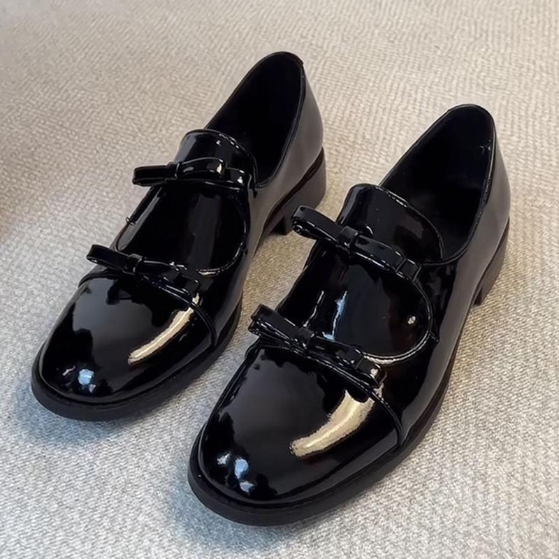 

Fashion Preppy Double Bowtie Oxfords Woman Low Heels Flats Shiny Small Leather Shoes Ladies College Girls Sneakers Femmes Derby Loafers 34 чёрный