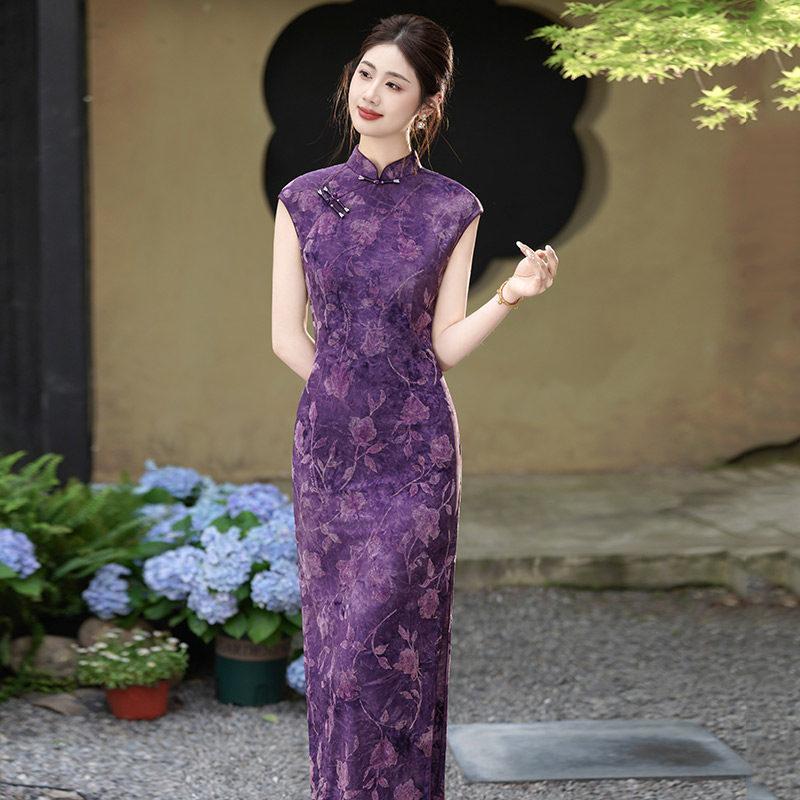 Purple mother sends the test sleeveless new Chinese Suzhou long cheongsam improved young 1011 new female high sense