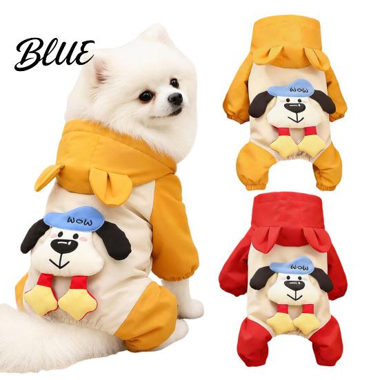 Puppy Winter Wear with Raincoat Windproof Pet Jumpsuit Waterproof Hooded Dog Four-Leg Jacket Ears Cute