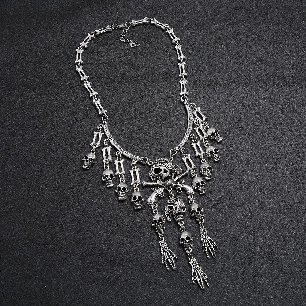 Skull Geometric Vintage Pendant Necklace With Tassel Chain For Gothic Punk Fans