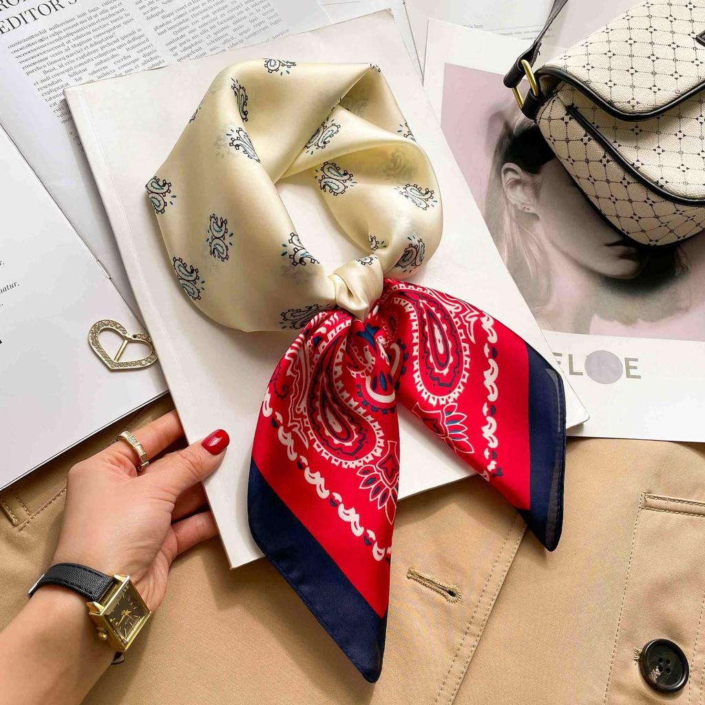 Luxury Chain Print Silk Square Scarf Women Soft Satin Silk Thin Neck Scarf Fashion Sunscreen Headscarf Woman 70x70cm