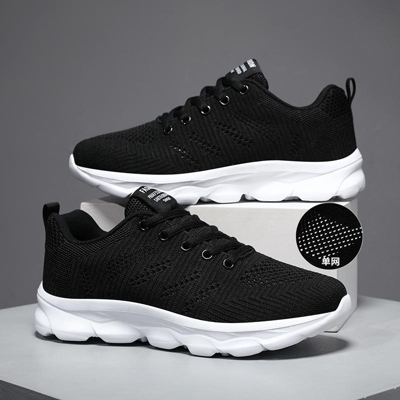 Summer thin sports and leisure shoes single mesh hollow black travel shoes soft sole lightweight breathable running shoes