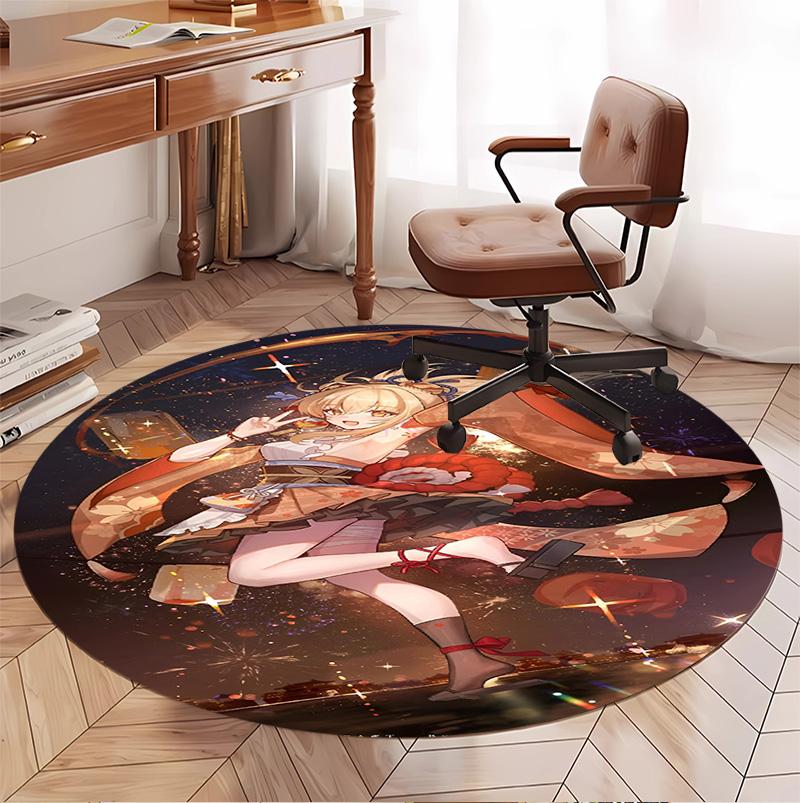 Genshin Impact Muster Runder Teppich, Innen-/Außenmatte, für Picknick, Spielzimmer, Schlafzimmer, Büro, Wohnzimmer, Heimdeko Teppich, Geburtstagsgeschenk