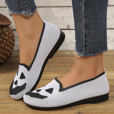 Women's Flats Halloween Pumpkin Printed Flats Breathable Casual Walking Shoes Lightweight Comfortable Loafers Canvas Flat Shoes