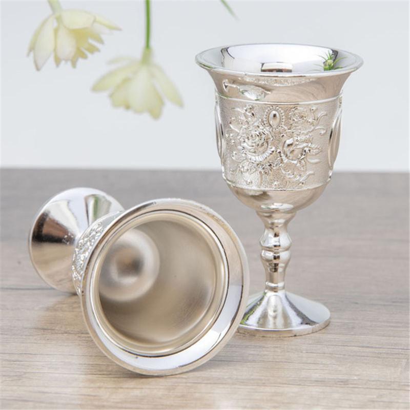 6cups /set European Vintage Metal Engraving Flower Goblet Wine Cup with Holder Display Rack Art Craft Decoration Home Ornaments