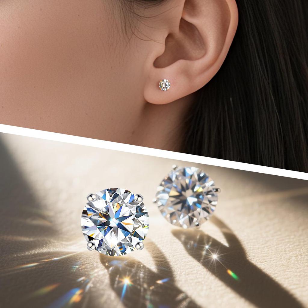 Limerencia Moissanite Stud Earrings, Pure Titanium, Unisex, D-Colored VVS1 Moissanite Stud Earrings, 1 Pair, Permanent Wear, Medical Grade, Hypoallerg