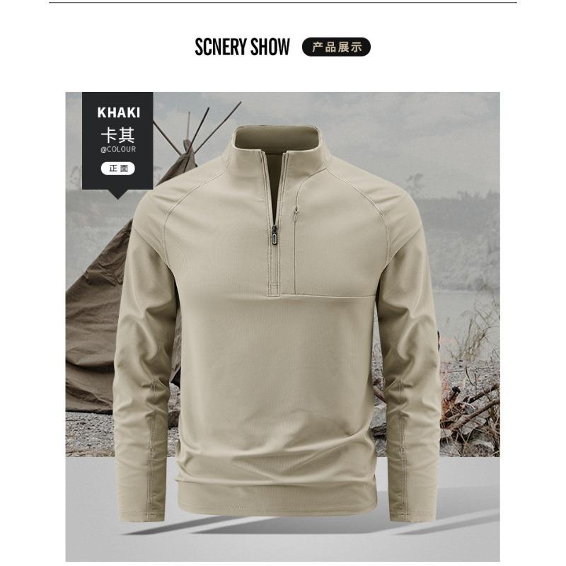 Polo da uomo a maniche lunghe con mezza zip, ad asciugatura rapida, in seta ghiacciata, per fitness e corsa