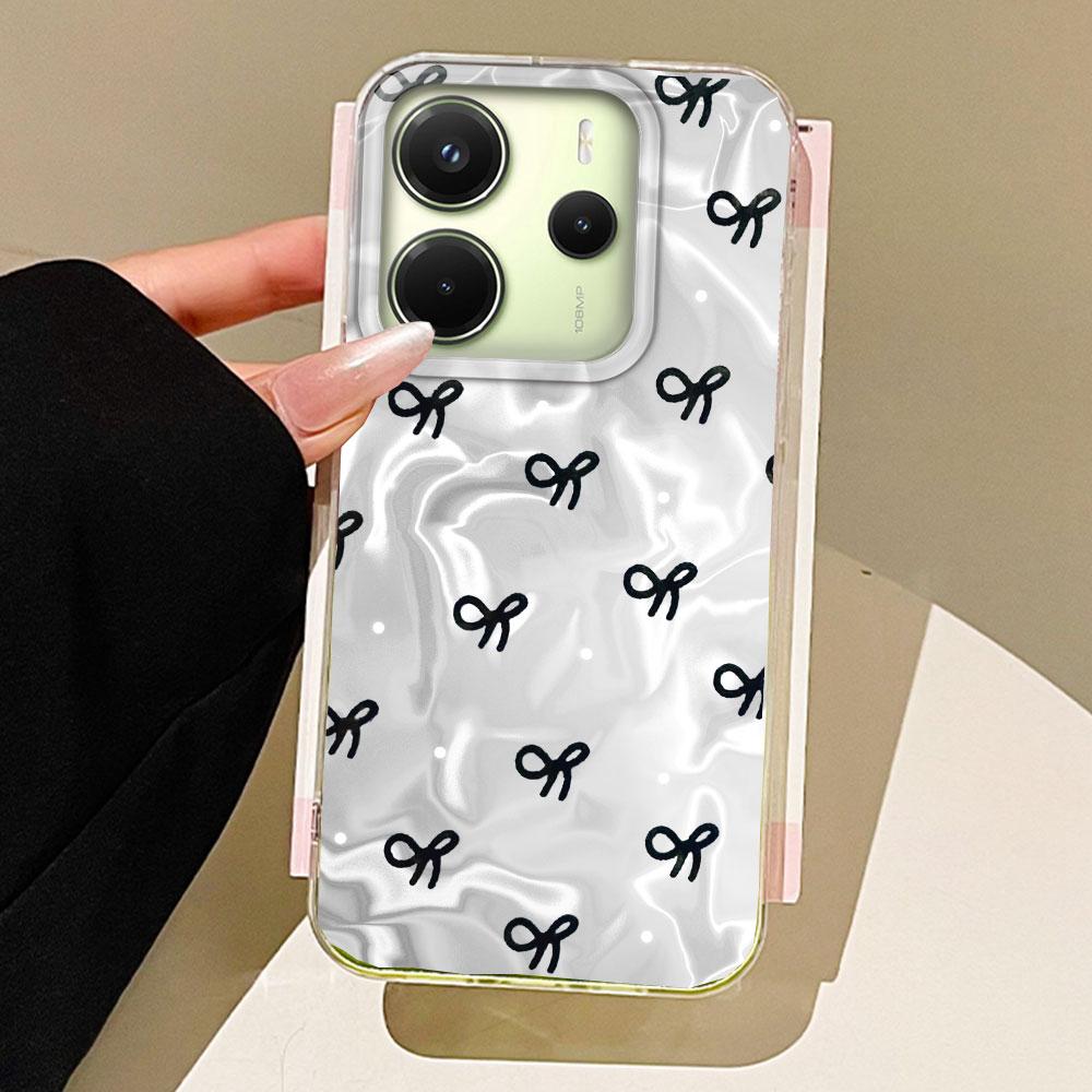 

Чехол для телефона с черным бантом и круглыми точками для женщин и девушек для Xiaomi Redmi 13C 14C A5 A3 A4 A3X A1 Note 14 13 12 11 11S 10 9 Pro 9C Redmi Note 12 белый