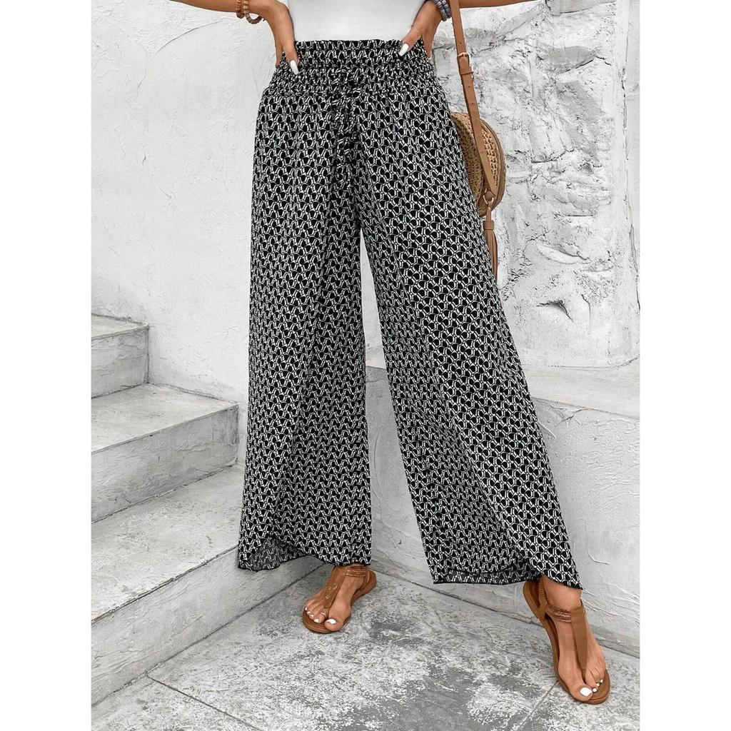 IHUASU Women's Summer Fashion with Floral Side Slit Wide Leg Culottes