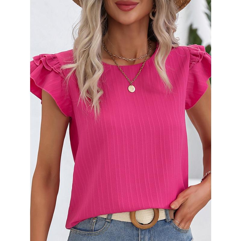 Women's Spring and Summer Temperament Round Neck Short Sleeve Tops